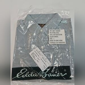 NOS Eddie Bauer BASIL GREEN Button Down Shirt Men's Large Long Sleeve Oxford NWT